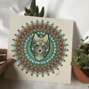 Wolf Watercolor Mandala Print