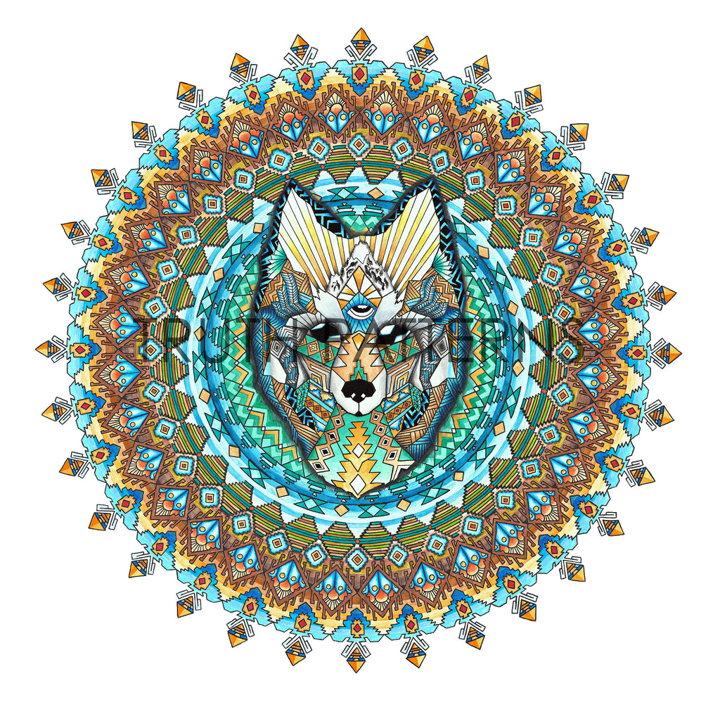 Wolf Watercolor Mandala Print