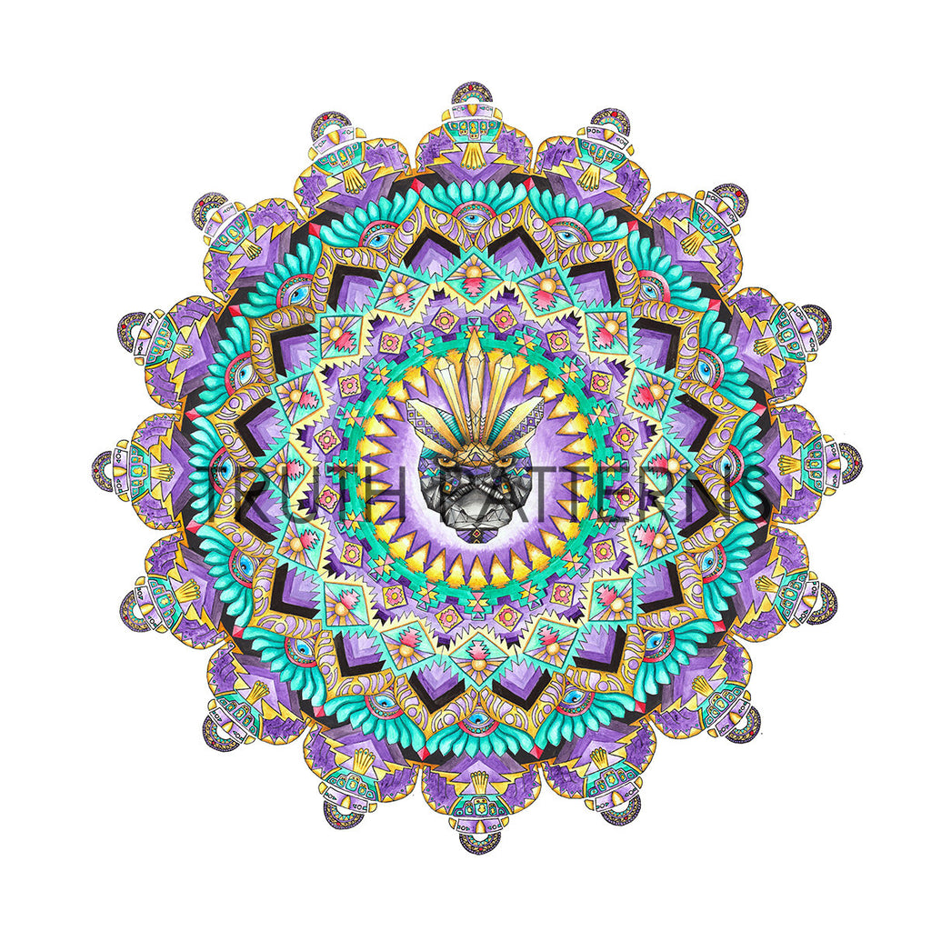 Black Puma Watercolor Mandala Print