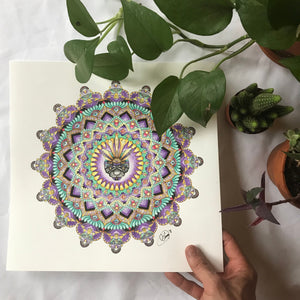 Black Puma Watercolor Mandala Print